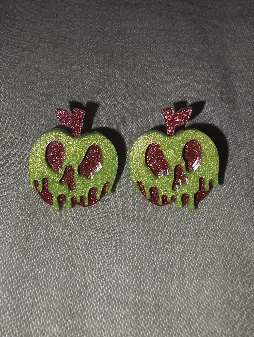 Glitter Apple Drop Earrings in Green & Red Like New